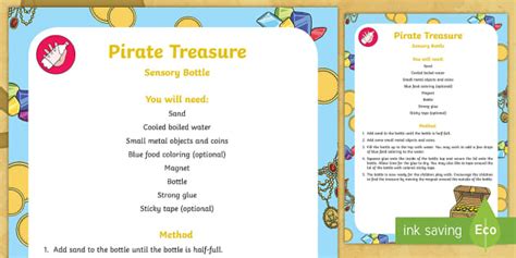 Pirate Treasure Sensory Bottle Activity Worksheet Twinkl