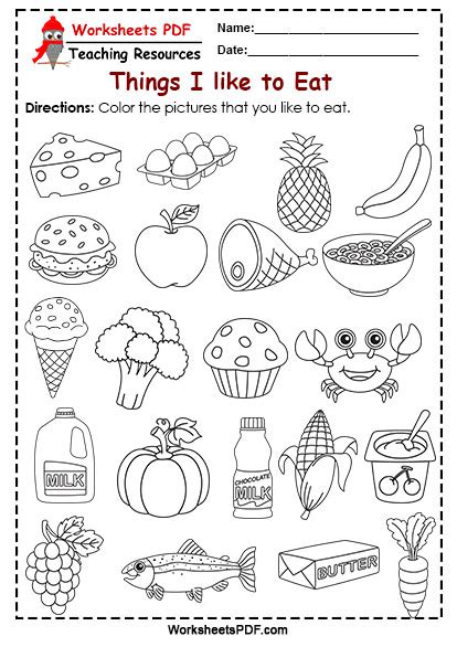 Things I Like To Eat Worksheets Pdf Preschool Activities All About