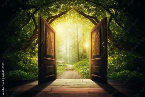 An Open Door Leading To A Pathway Amidst A Scenic Natural Environment