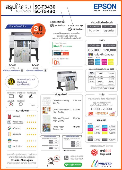 Epson Printer Plotter Surecolor T5430m หน้ากว้าง36 นิ้ว พิมพ์ใหญ่สุด ขนาด A0 หมึกกันน้ำทุกสี รับ