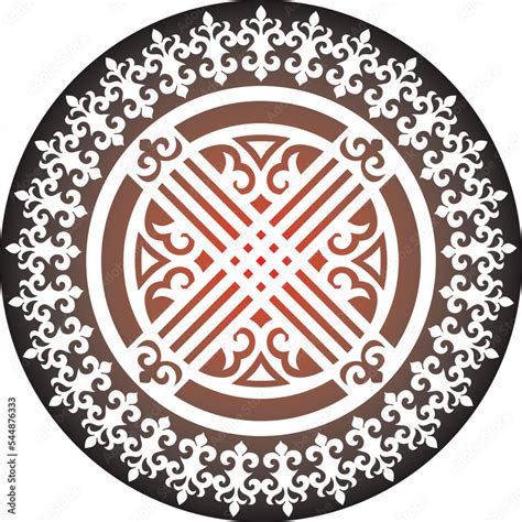 Vector Red Round Kazakh Ornament Shanyrak Circle On The Roof Of The