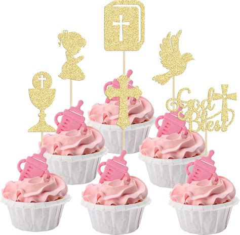 Amazon Gyufise 24Pcs Girl God Bless And Baptism Cupcake Toppers