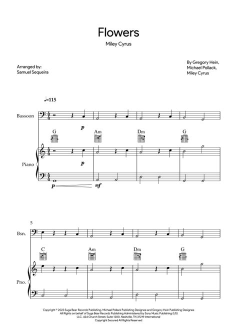 Flowers Arr Samuel Sequeira By Miley Cyrus Sheet Music For Bassoon And Piano At Sheet Music