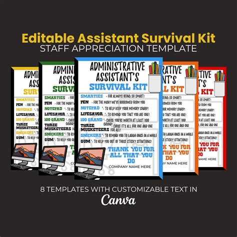 Administrative Assistant Survival Kit Employee Survival Kit Printable Template Bundle Assistant