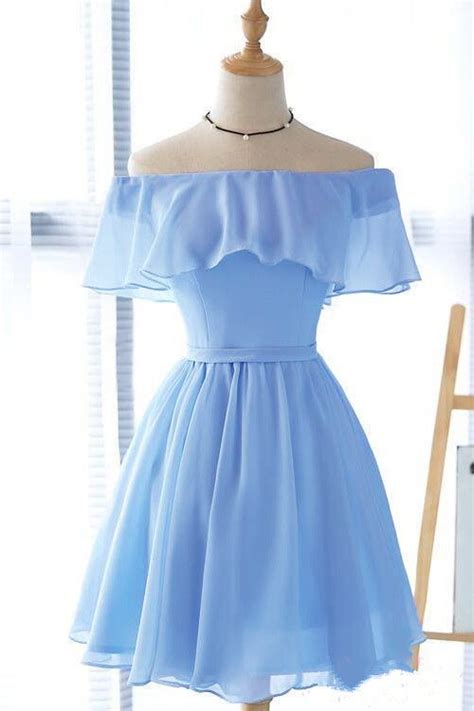 Cute Blue Short Bridesmaid Dress, Off Shoulder Prom Dress 2020 on Luulla