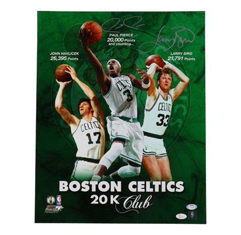 Paul Pierce Larry Bird Signed Boston Celtics 20K Club 16x20 Photo