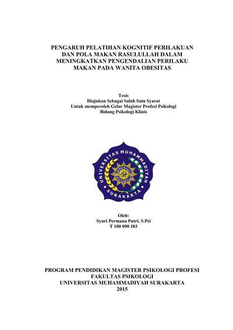 PDF PENGARUH PELATIHAN KOGNITIF PERILAKUAN DAN POLA Eprints Ums Ac