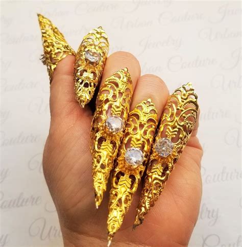 5 Claw Rings Goth Ring Armor Long Sharp Gold Nails Golden Claws