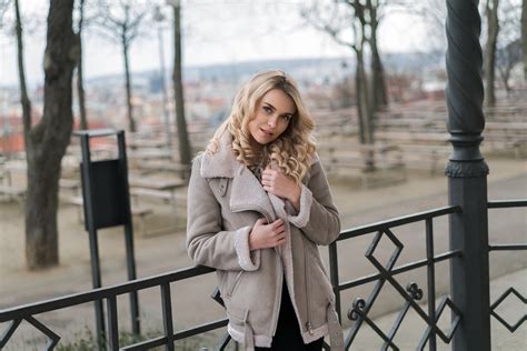 Girl Model Curl Coat Depth Of Field Blue Eyes Woman Blonde