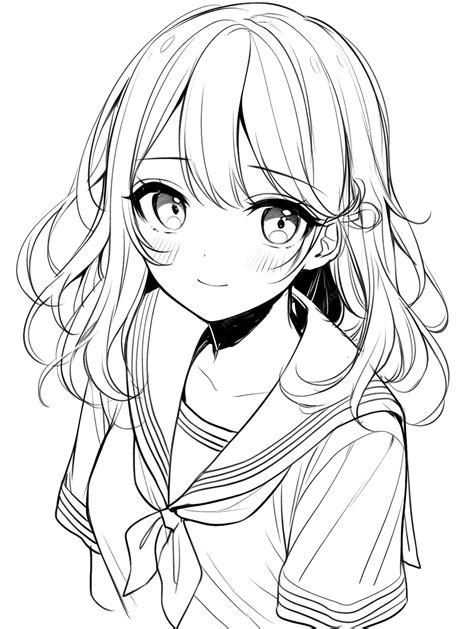 Premium Photo Cute Girl Black And White Lineart Line Art Coloring Book Anime Manga Style