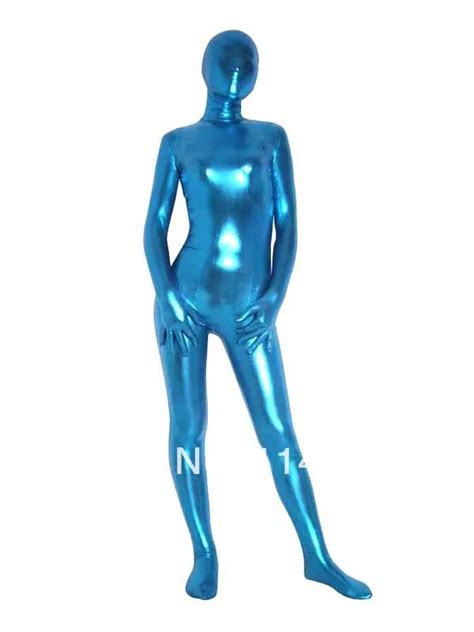 Light Blue Full Body Shiny Metallic Zentai Suit In Zentai From Novelty