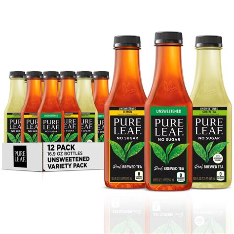 Pure Leaf Unsweetened Real Brewed Iced Tea Variety Pack Bottled Tea Drink 185 Oz 12 Bottles