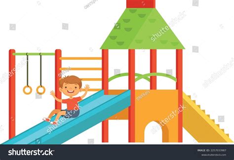 Cartoon Playground Slide Happy Kid Active Stock Vector (Royalty Free ...