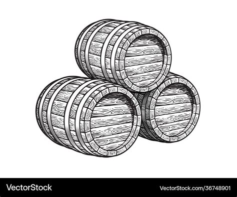 Three Stacked Wooden Barrels For Beer Wine Vector Image