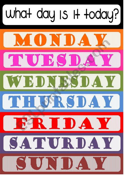 Days Of The Week Poster Esl Worksheet By Elenarobles29