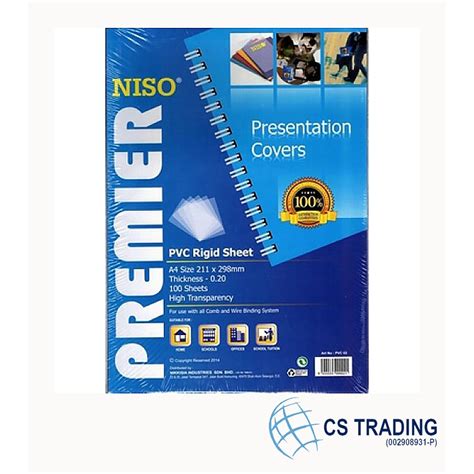 Niso A4 PVC Rigid Sheet Plastic Cover Binding Cover Presentation