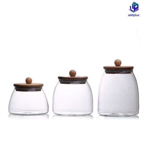 Jual Addplus Toples Kaca Tutup Kayu Toples Kaca Bulat Tutup Bambu Kedap