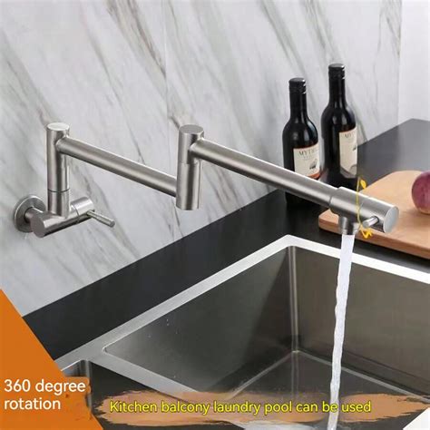 Pc Black Kitchen Hot And Cold Water Faucet Stainless Steel Folding Rotating Tap For Sink