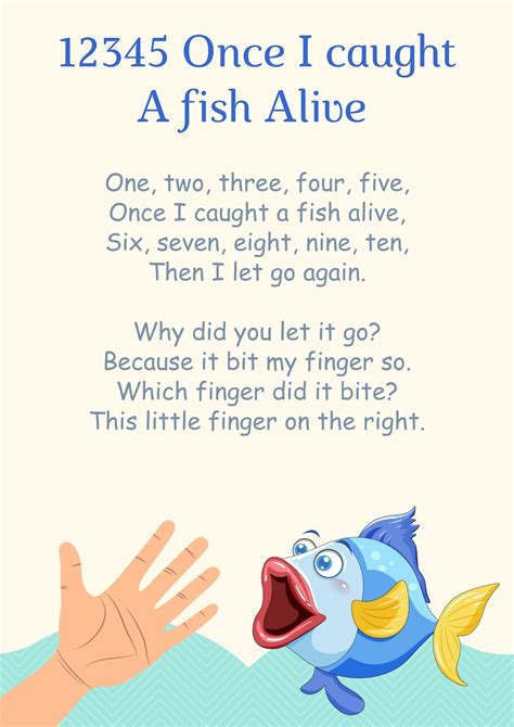 Kids Nursery Rhyme Poster 12345 Once I Caught A Fish Alive Etsy