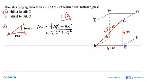 Diketahui Panjang Rusuk Kubus Abcd Efgh Adalah Cm Tentukan Jarak A