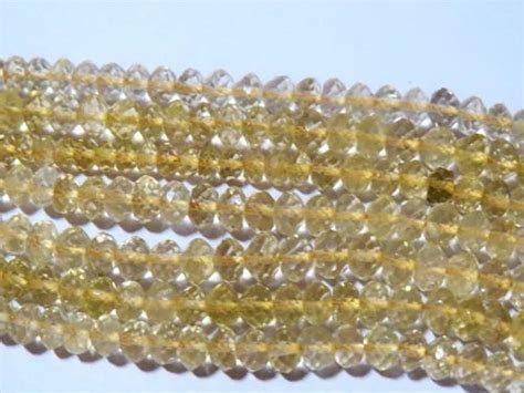 Yellow Natural Gemstone Lemon Topaz Faceted Rondelle Bead Strands For