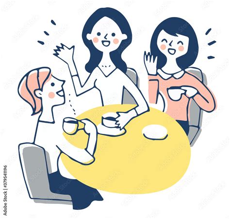 カフェでおしゃべりをする3人の女性 Stock イラスト Adobe Stock