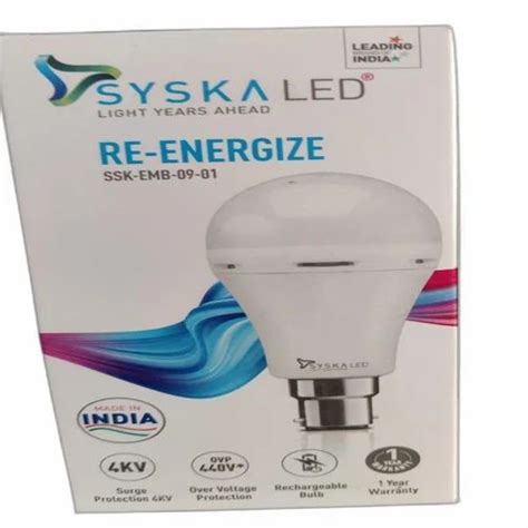 Ceramic Syska Emergency LED Bulb Light Cool Daylight 9 W At Rs 374