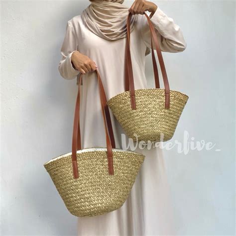 Jual Tas Anyaman Kerajinan Mendong Pandan Natural Handle Leather Etnik