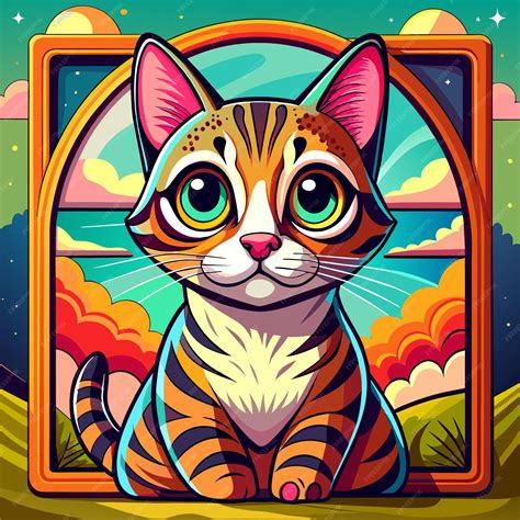 Premium Vector Cute Cats With Frame Banners Hand Drawn Mascot Cartoon