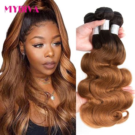 30 Inches T1b 30 Ombre Body Wave Bundles Two Tone Color Human Hair Bundles Extensions Brown