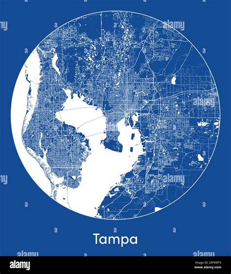 City Map Tampa United States North America Blue Print Round Circle