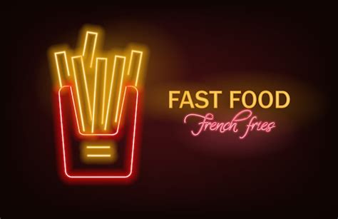 Premium Vector French Fries Neon Fast Food Neon Delicious French Fries Neon Light