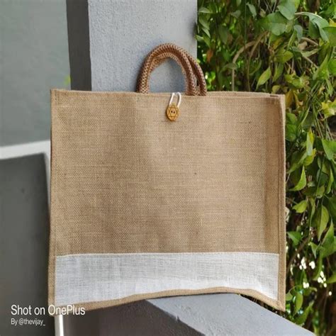 Light Brown And White Plain Jute Lunch Bag Size Dimension Cm