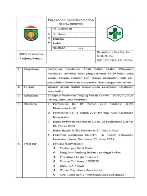 Sop Pelayanan Kesehatan Balita Dan Anak Prasekolah Dengan Sdidtk Pdf