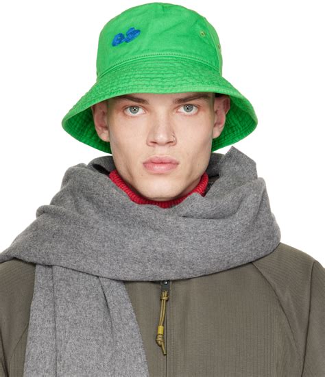 Acne Studios Green Embroidered Bucket Hat Acne Studios