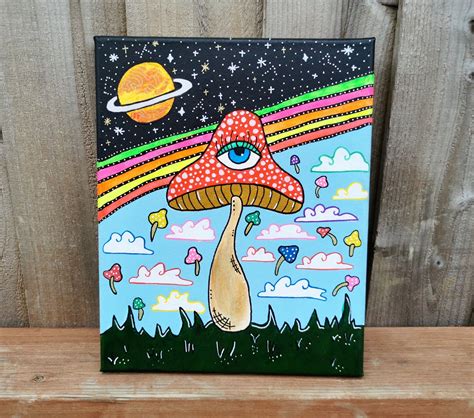 Trippy Mushroom Painting With Eye Original Acrylic Painting On Etsy