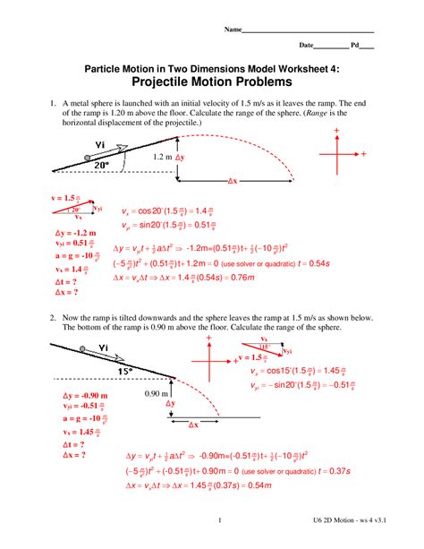 Particle Motion In Two Dimensions Model Worksheet 4 Projectile