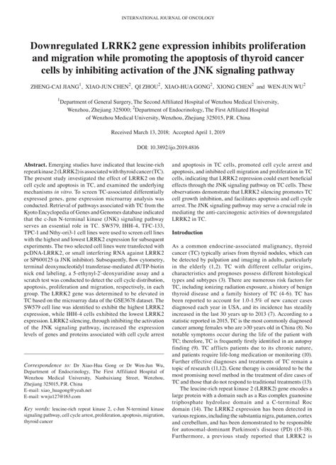 Pdf Downregulated Lrrk2 Gene Expression Inhibits Proliferation And