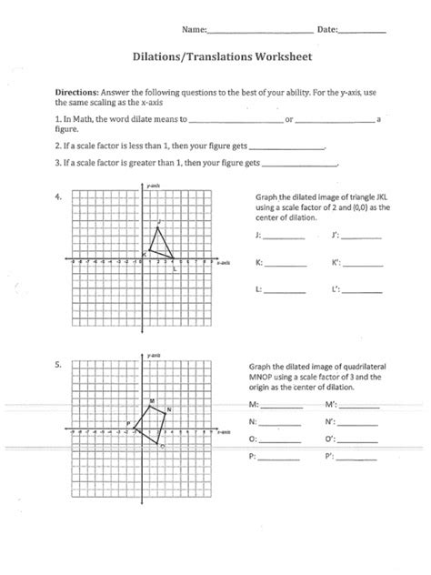 Dilations Ws Doc Dilations Worksheet Name Determine If The