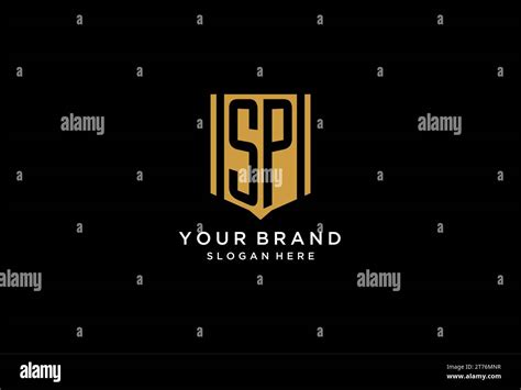 SP Monogram Logo With Geometric Shield Icon Design Inspiration Stock