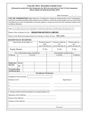 Fillable Online Securities Transfer Form INDRAyANI BIOTECH LImITED