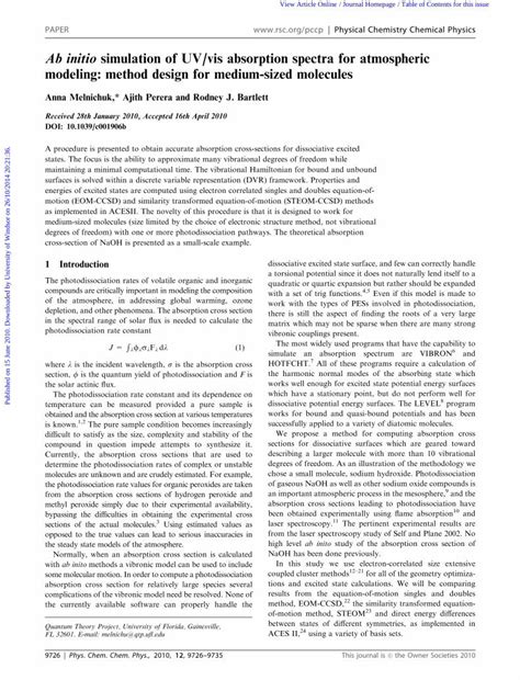 PDF Ab Initio Simulation Of UV Vis Absorption Spectra For Atmospheric