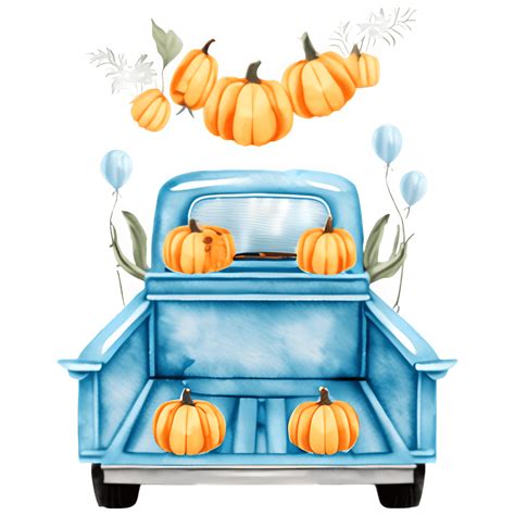 Blue Vintage Truck With Pumpkins In Truckbed Creative Fabrica