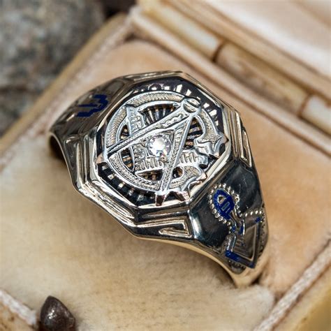 Mens Vintage Masonic Ring W Diamond Accent Yellow And White Gold