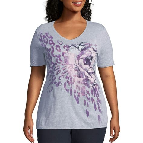 Just My Size Womens Plus Size Graphic Short Sleeve V Neck Tee