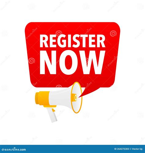 Register Now Announcement Megaphone Label Loudspeaker Speech Bubble