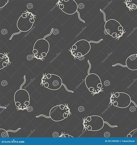 Seamless Pattern With Doodle Random Cartoon Mice Stock Vector