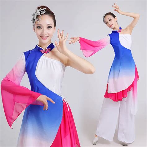 Chinese Classical Dance Costumes Yangko Dance Blue Costumes Female National Dance Poetic Stage