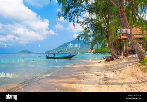 Longtail Boat And Beautiful Beach Koh Tao Thailand Stock Photo Alamy