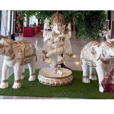 White Gold Natarajan Ganesha With Elephants Indian Wedding Welcome Frp Statues Setup Traditional